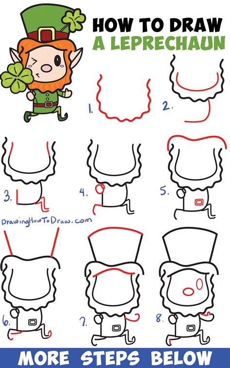 Nov 19, 2019 · Draw the Leprechaun’s hat first. Define the shape of the Leprechaun’s face, and sketch the hair and ears. Draw the facial features including the eyebrows, eyes and nose. Draw a grinning mouth and the beard. Draw Leprechaun’s coat and hands. Sketch the inner shirt and the belt. Draw two palms. One is holding a flower. 